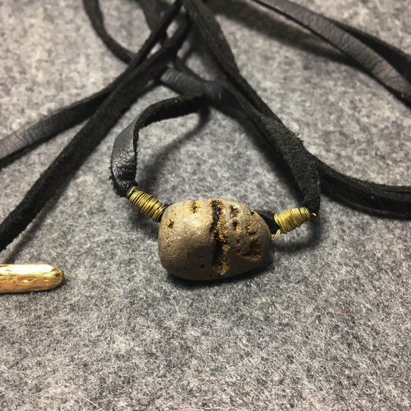 Boho Chic Black Leather and Stone Long Choker - Picture 6 of 6